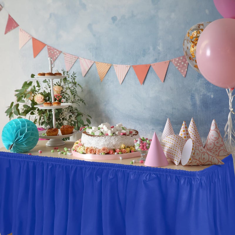 DecorRack Table Skirt, 29 in x 14 ft -BPA Free- Plastic Tableskirt, Disposable, Reusable, Rectangular Tablecloth Skirt, Royal Blue (1 Pack) - Image 4